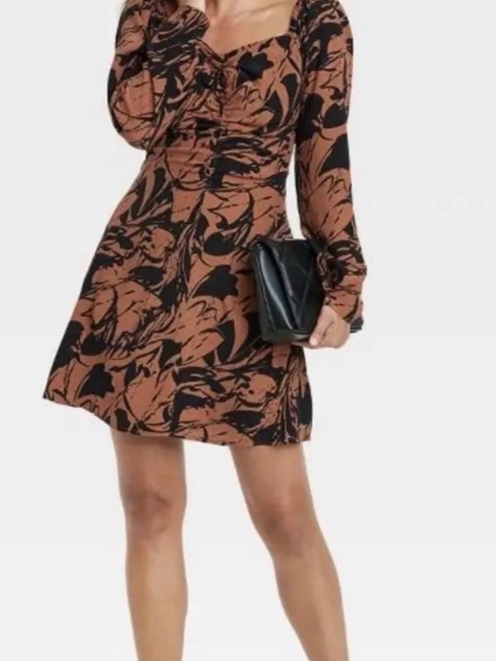 a new day Brown & Black Printed Long-Sleeve Midi Dress
